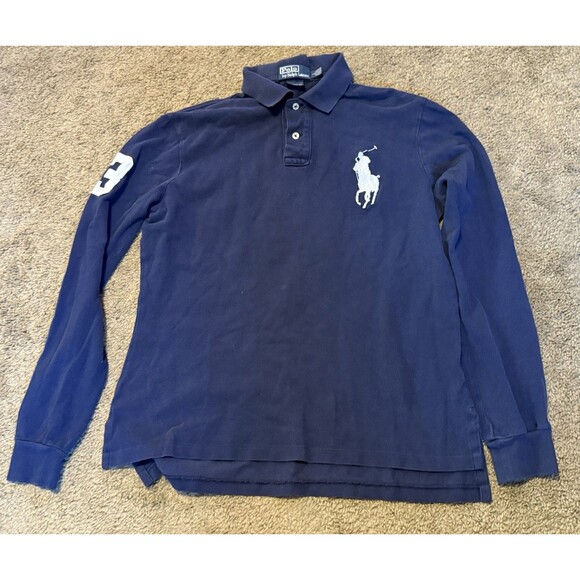 Polo Ralph Lauren Men’s Size Large Long Sleeve Custom Fit Casual Navy Big Pony - Picture 1 of 9
